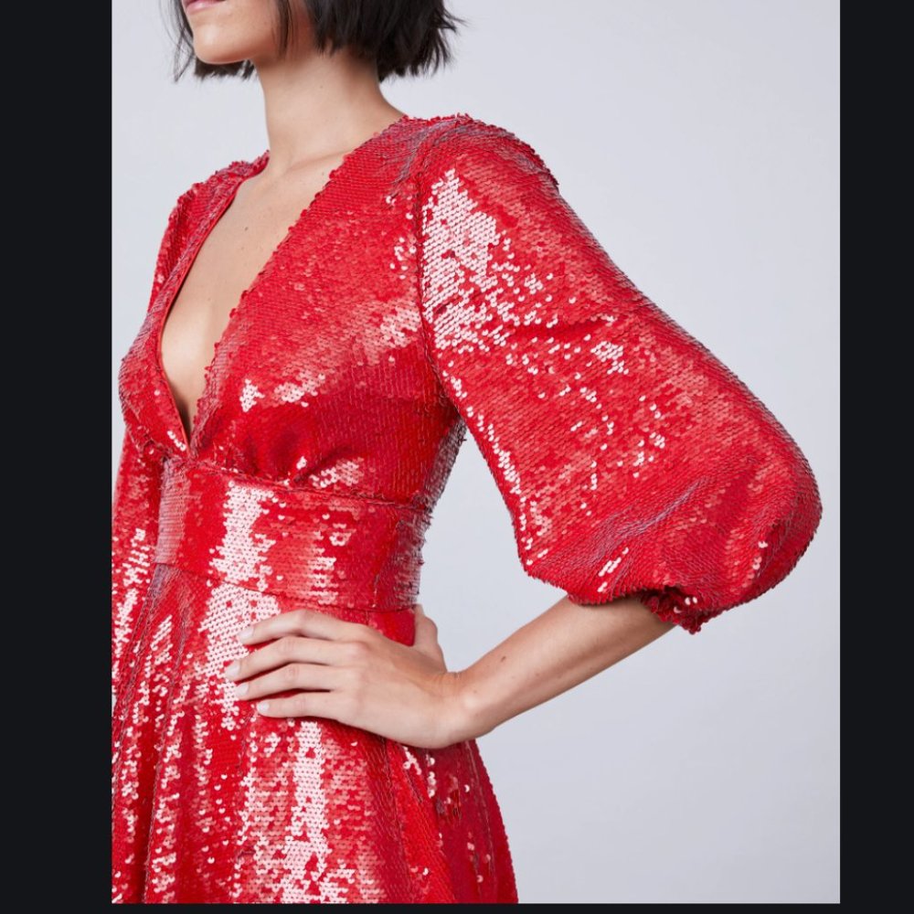 Deep V Neck Red Sequin Cocktail Dress NWT